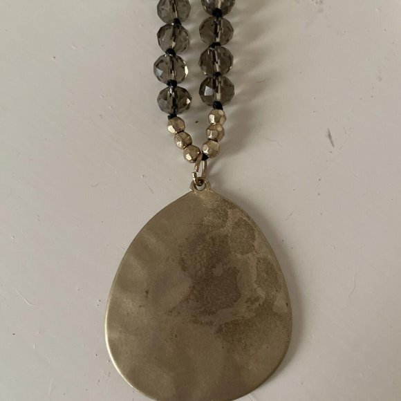 Round Gold Pendant, Beaded, Cord Necklace, Women's Jewelry, Boho - Picture 2 of 5